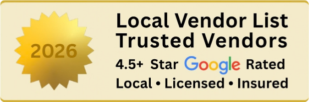 Local Vendor List 2026 Trusted Vendors badge: 4.5+ star Google rated, local, licensed and insured